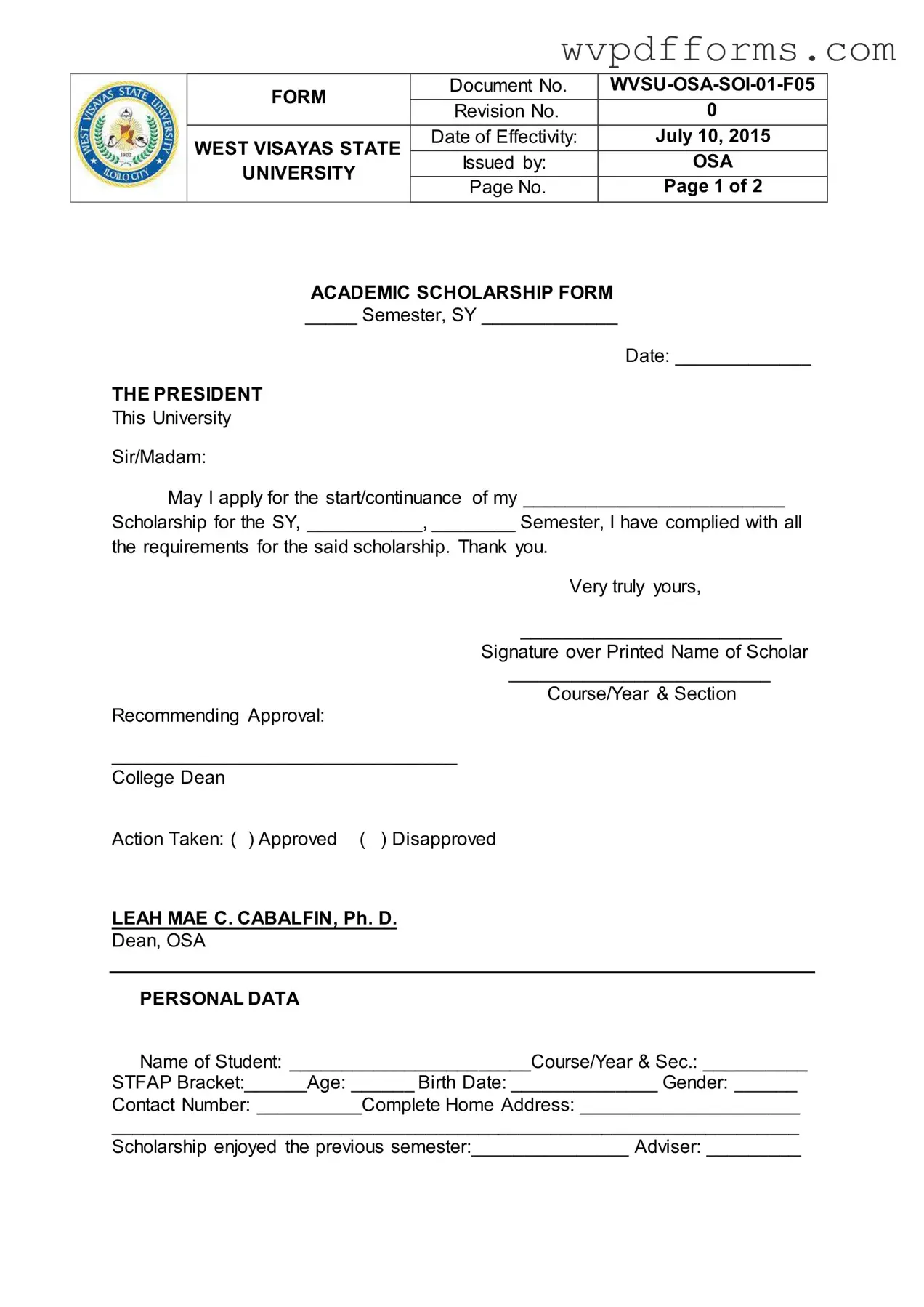 Free Application Of Wvsu Template