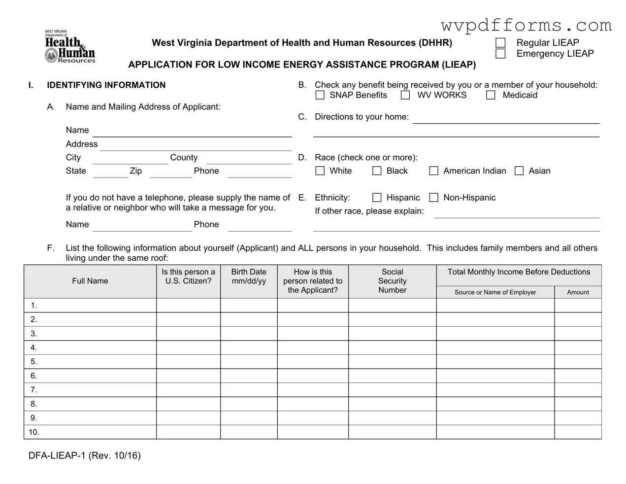 Free Emergency Lieap Wv Template