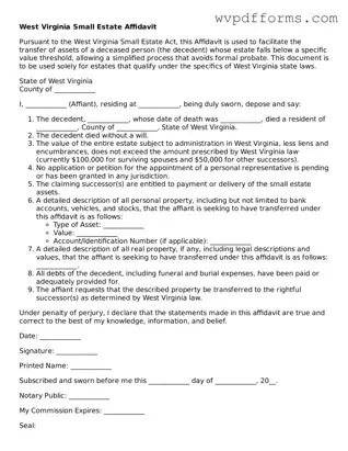 West Virginia Small Estate Affidavit Template