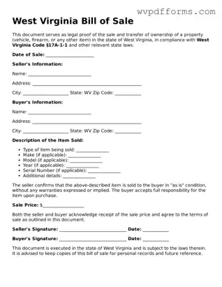 West Virginia Bill of Sale Template