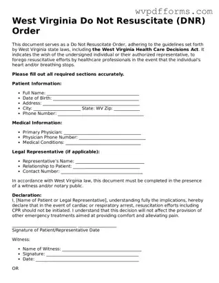 West Virginia Do Not Resuscitate Order Template