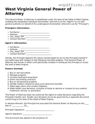 West Virginia General Power of Attorney Template