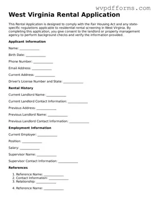 West Virginia Rental Application Template