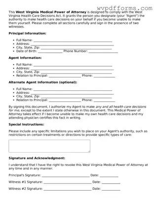 West Virginia Medical Power of Attorney Template