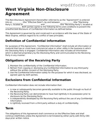 West Virginia Non-disclosure Agreement Template