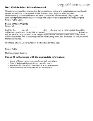 West Virginia Notary Acknowledgement Template