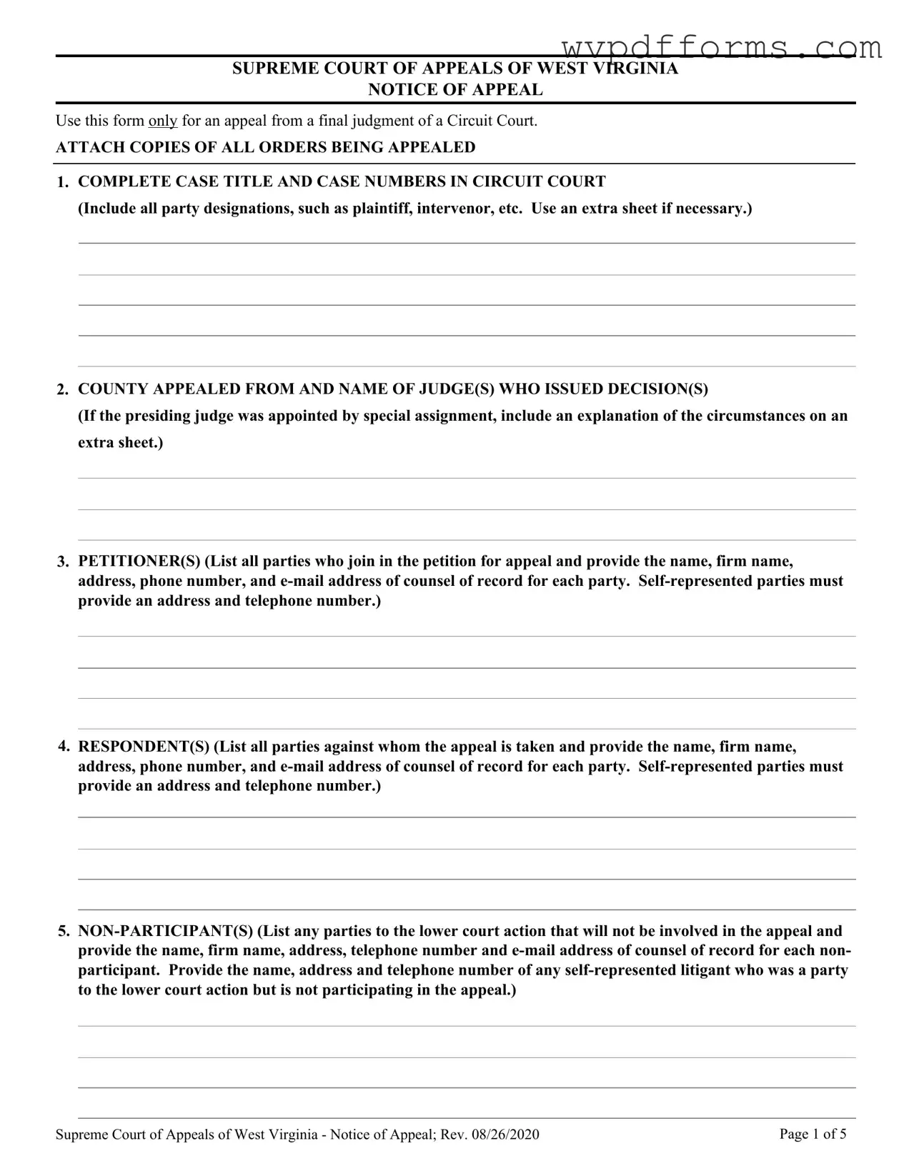 Free West Virginia Appeal Template