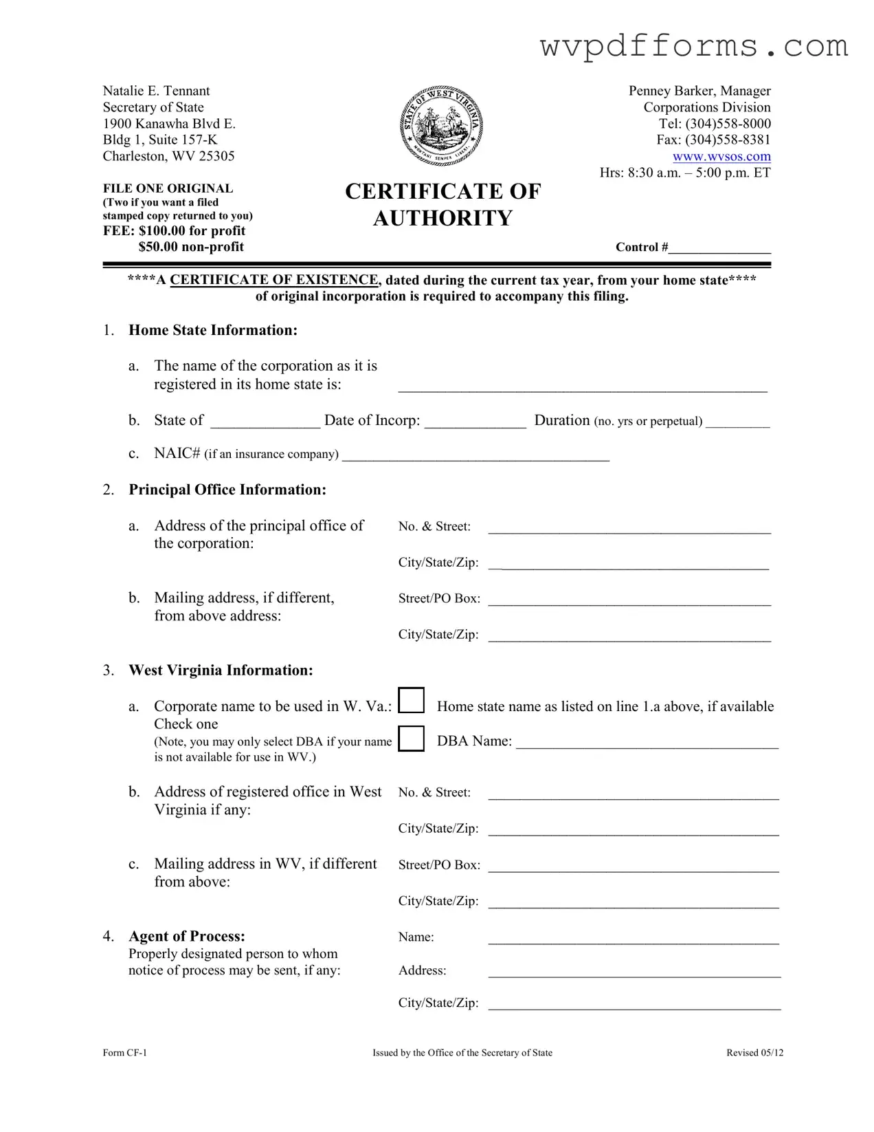 Free West Virginia Cf 1 Template