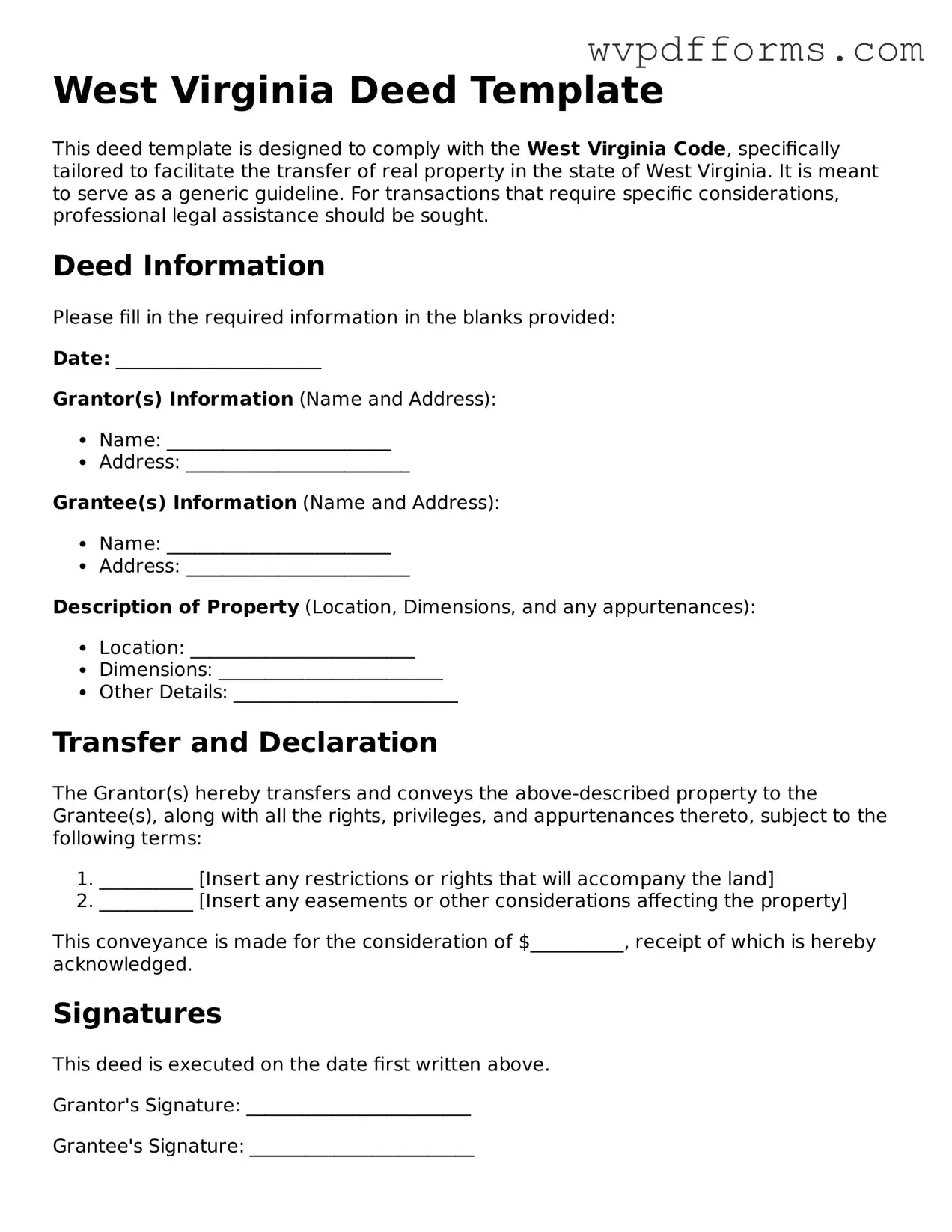 West Virginia Deed Template
