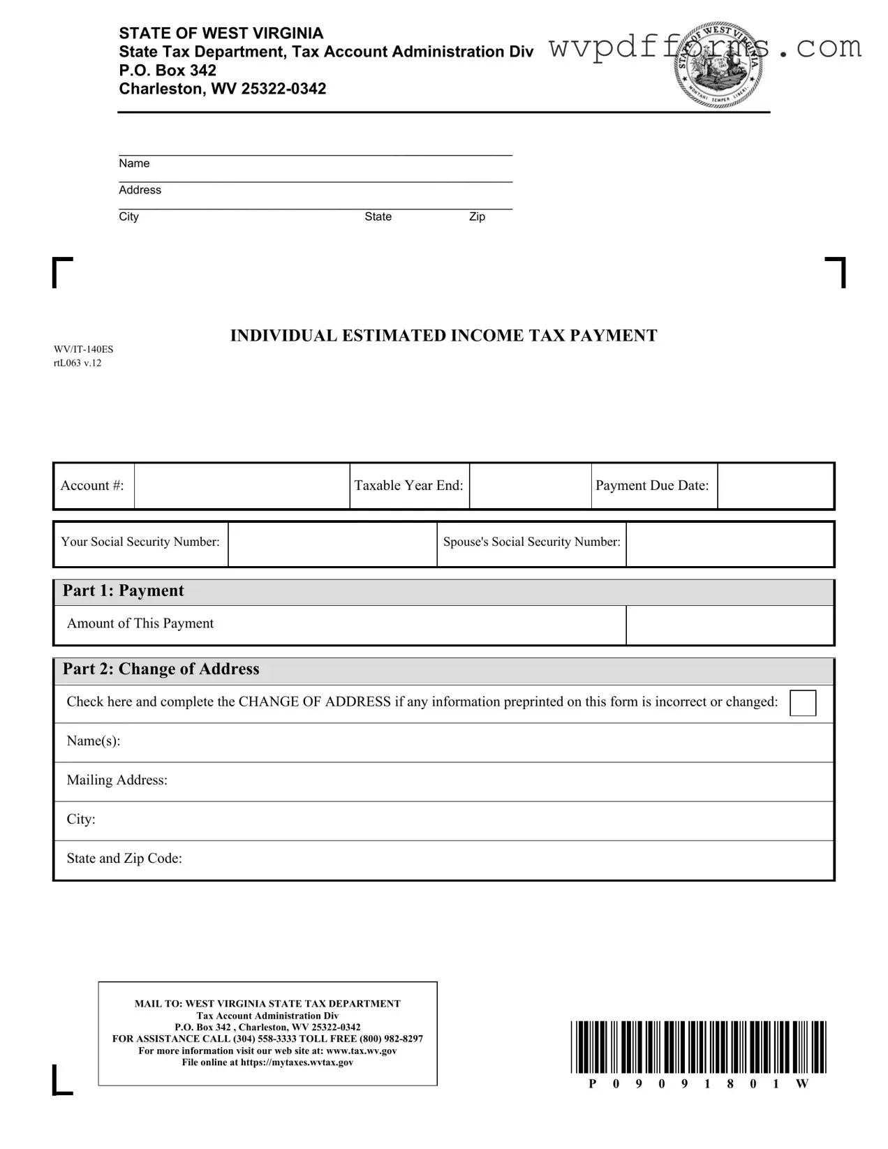 Free West Virginia Estimated Tax Template