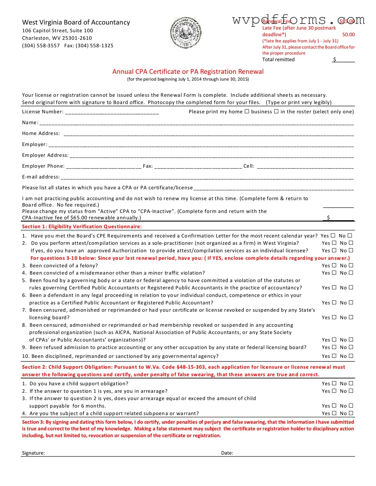 Free Wv Cpa Renewal Template