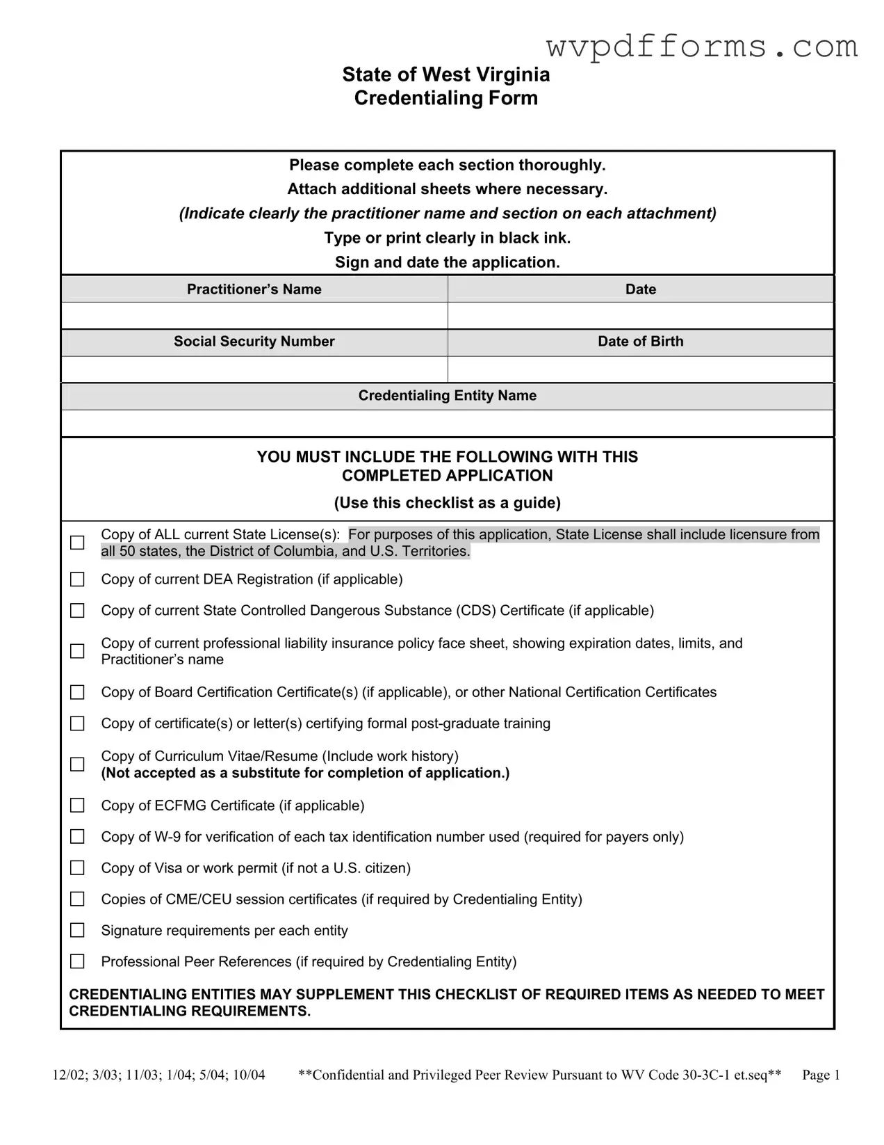 Free Wv Credentialing Template