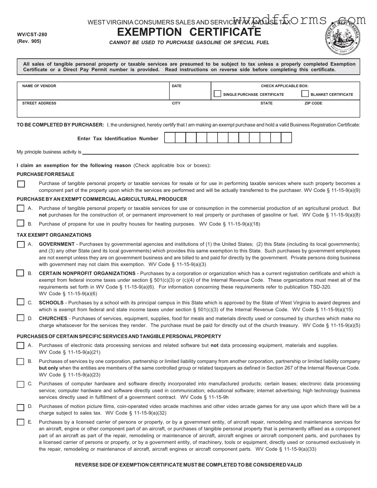 Free Wv Tax Exempt Template